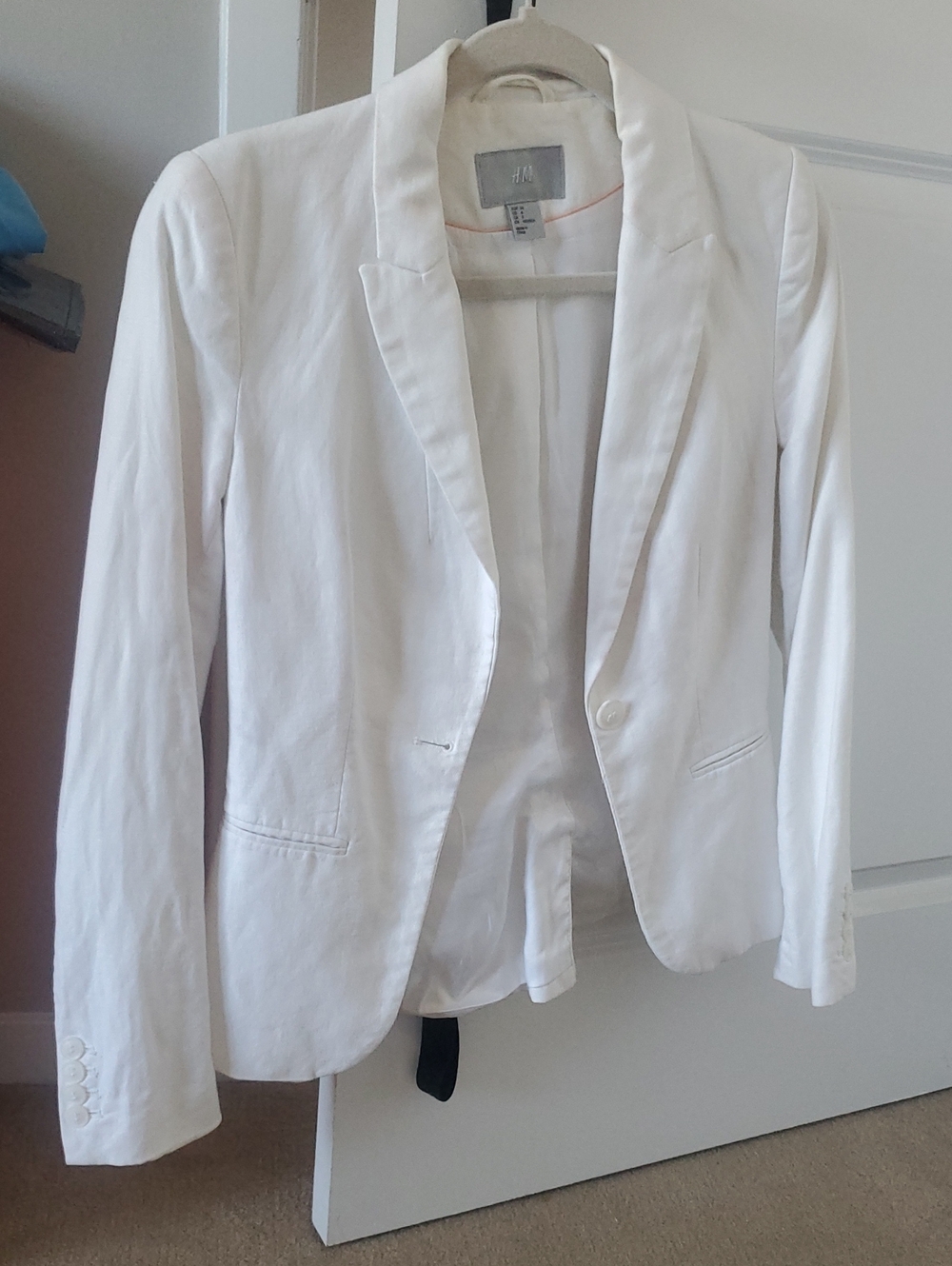 H&M White Single-Button Women's Blazer with Notched Lapel